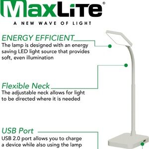 MaxLite Desk LAMP LED 4W Slim 3000K, USB Port, White Finish